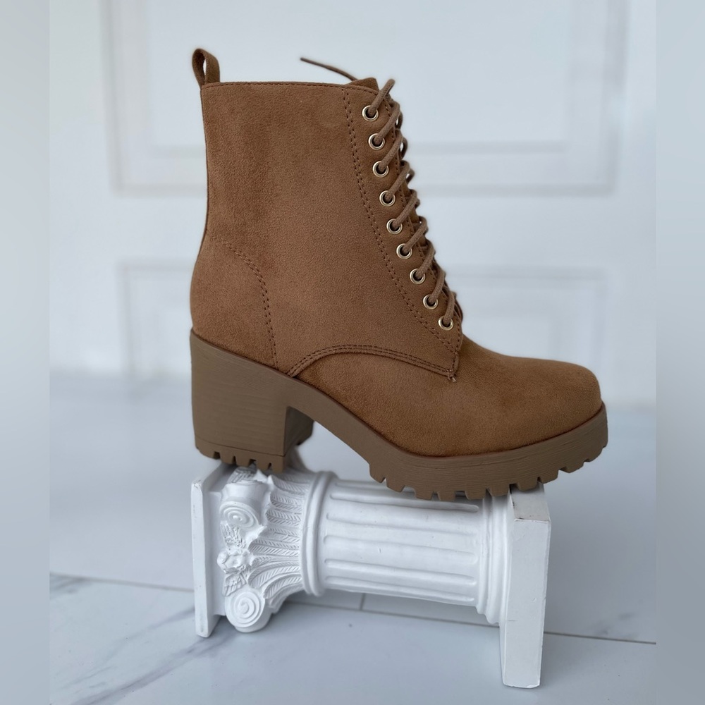 Tan lace up combat boots